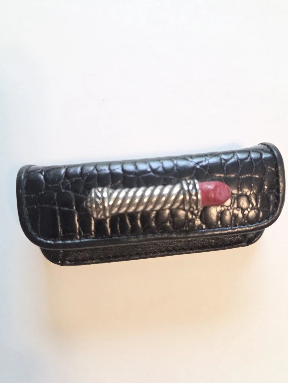 BRIGHTON LEATHER LIPSTICK CASE HOLDER With Miniature Red Lipstick